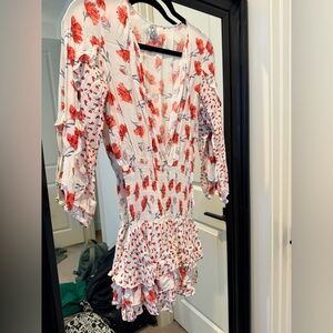 Blue Life Floral Dress with Red and White Design